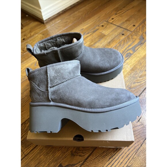 UGG CLASSIC ULTRA MINI NEW HEIGHTS Gray SUEDE WOMEN'S BOOTS US SIZE 10 NIB! - Picture 6 of 11